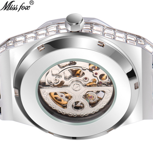 MISSFOX watch European and American hip-hop high-end full square diamond full diamond luminous hollow mechanical watch men's watch