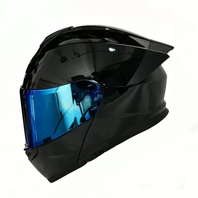 with built-in Bluetooth slot, safety — Motosiklet kaskı (dəbilqə) - piano-black-blue-coated-mirror-m-54-55