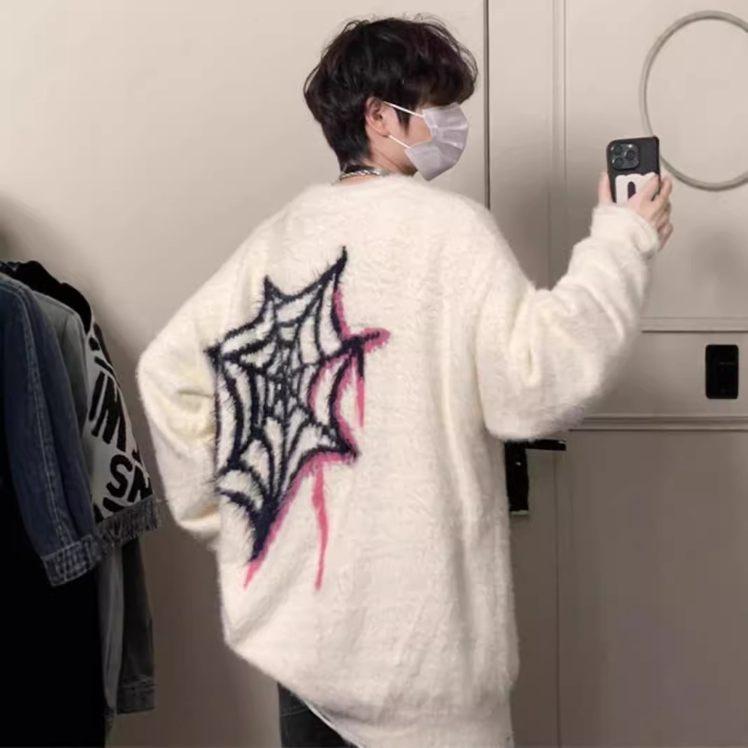 (2개) 소년과 소녀를위한 스파이더 스웨터 가을과 겨울 새로운 하이 스트리트 아메리칸 스타일 힙합 유행 브랜드 루즈 올 매치 패셔너블 스웨터