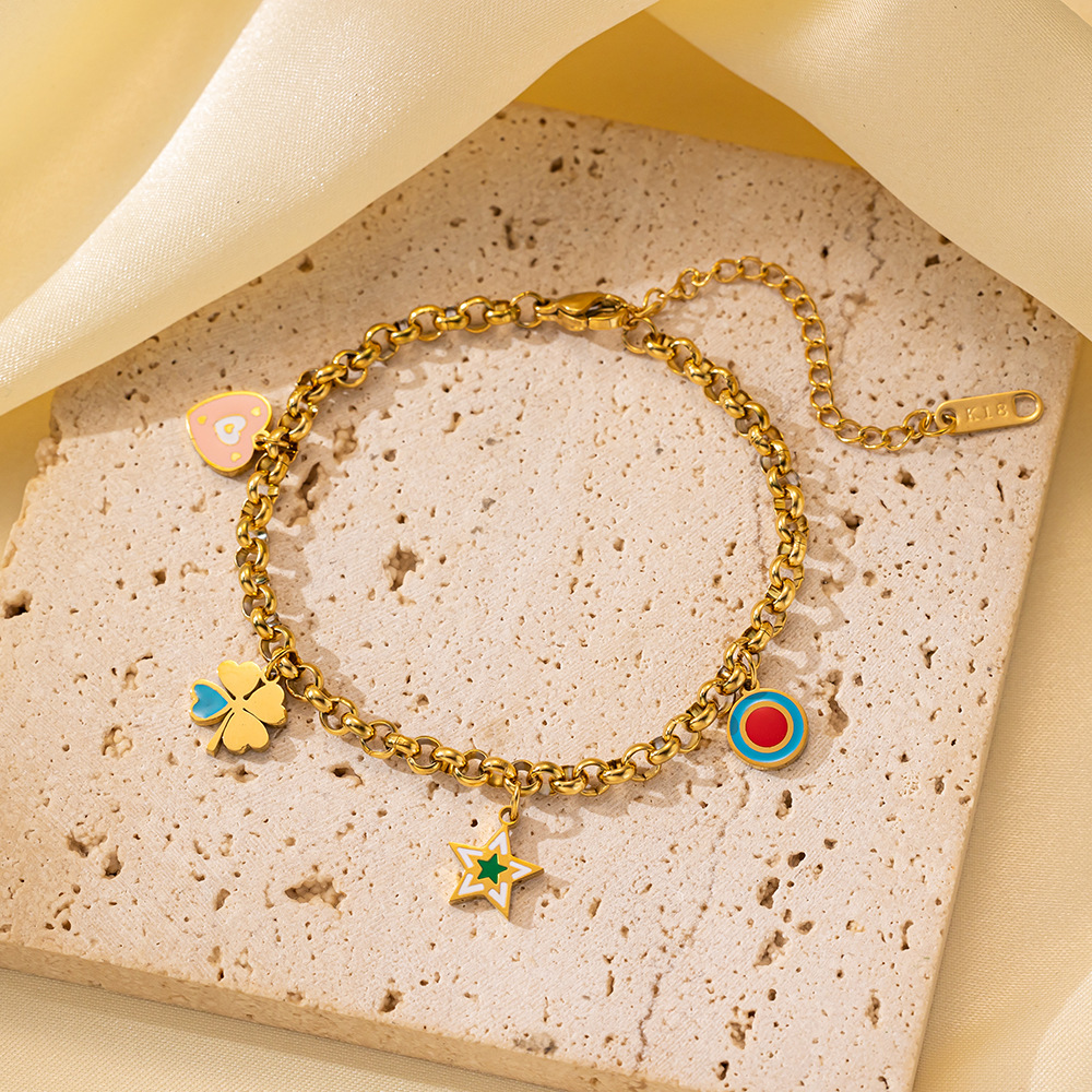 25g Weight 0.03µm-0.05µm Gold Plating Thickness PVD Coated Gold Plating Process 18K Real Gold Plated Plating Material 304 Stainless Steel Pendant Material Zircon Inlay Material Bracelets Classification 304 Stainless Steel Chain Material Cuban Link Chain Curb Chain, box chain, Twisted Rope Chain, snake chain, figaro chain Chain Type 1 Piece Quantity Daily Occasion 304 Stainless Steel Material Eye, Flower, Butterfly Pattern Women's Gender Casual, Simple Style Style Enamel, Inlay Craft Casual Simple Style Eye Flower Butterfly Titanium Steel Zircon Bracelets In Bulk 32