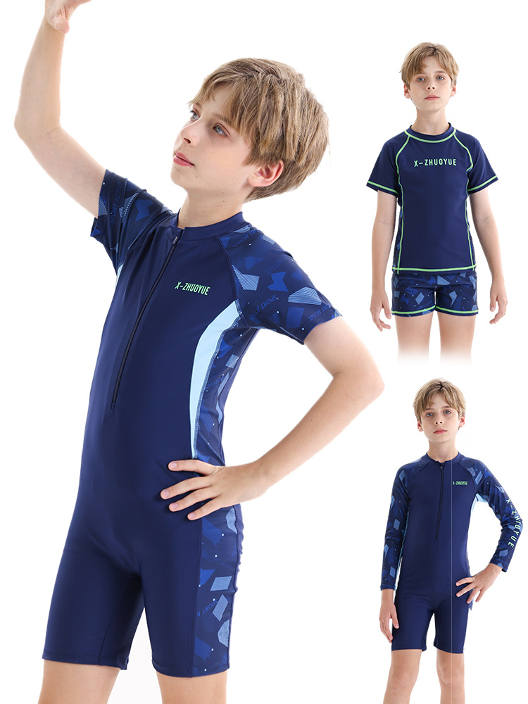 Alrededor de 2026, un nuevo traje de baño infantil de verano para niños, traje de baño protector solar dividido para niños, traje de baño de secado rápido para niños mayores.