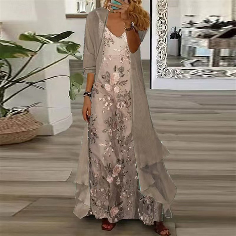 Women's Inner Layer Dress Two-Piece Set Floral Print Dress_ecoleips.com