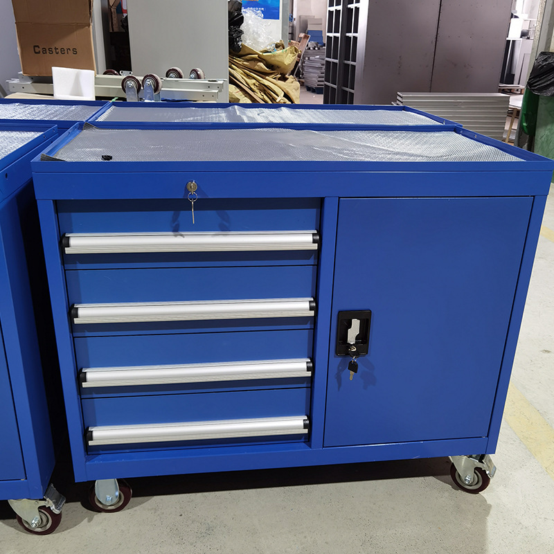 苏州定制重型工位车四抽屉带门移动柜多层带轮铁皮柜有刹车