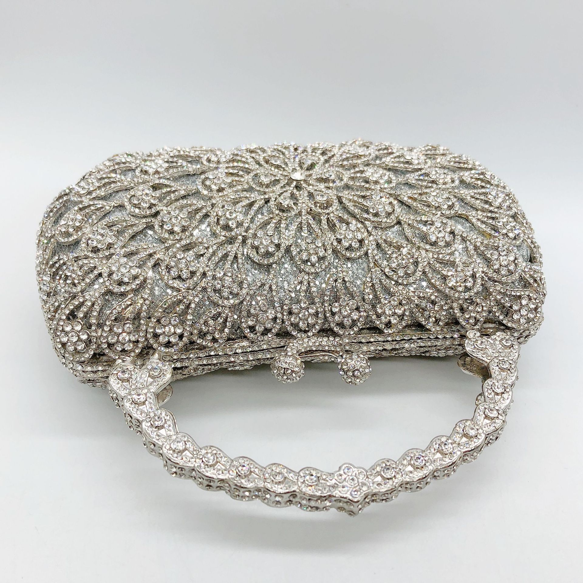 Túi clutch nữ đính kim cương hoa đuôi phượng xách tay dạ tiệc — Nền vàng kim cương trắng, Màu bạc, Cá tính đặt làm chi tiết 8