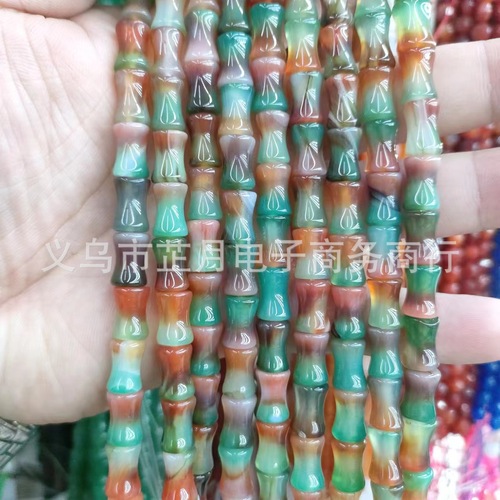 8mm x 12mm Bamboo-Style Loose Beads, Natural Green Dongling Agate, Bamboo Design DIY Jewelry Accessories—Perfect for Bracelets & Necklaces, Featuring Jade-Like Gemstone Beads