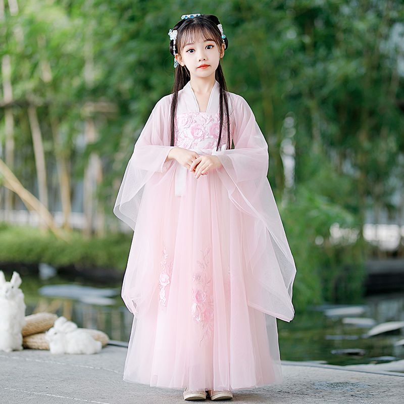[Free Gift] White Hanfu for Girls, New Style Children's Traditional Costume, Flowing Guzheng Skirt, Baby Girl's Ancient Style Chinese Dress