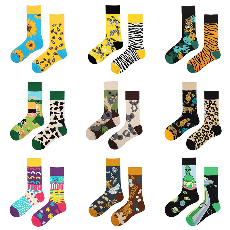 Original New asymmetric men and women couple AB Mandarin duck mid-high fashion personality fashion sports colorful cotton socks