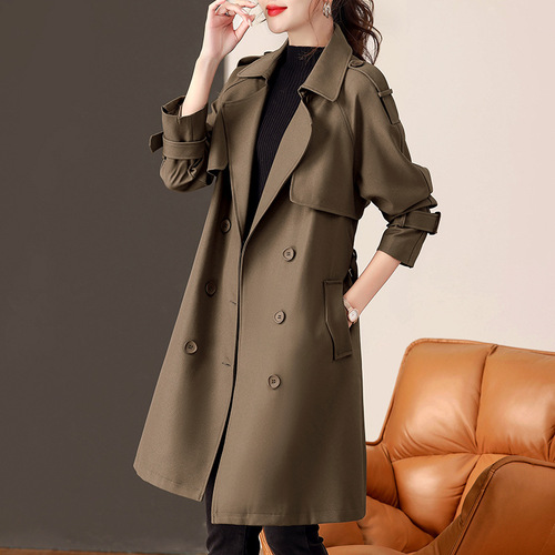 British style European style windbreaker for women  new spring and autumn temperament slim and versatile coat mid-length coat