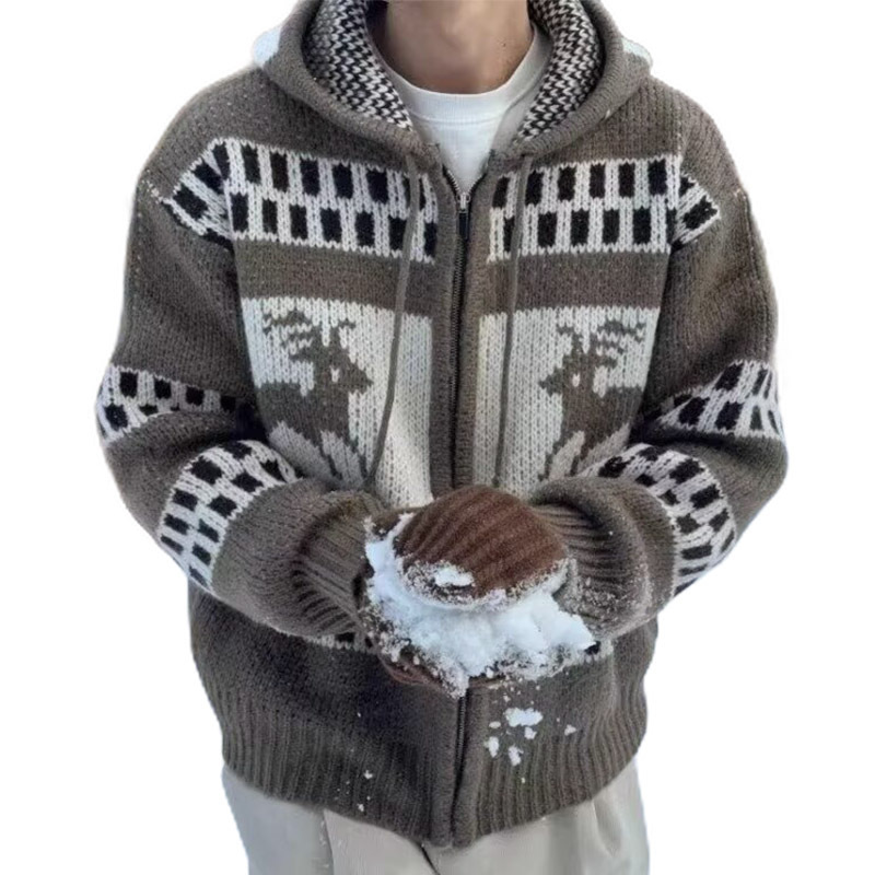 Explosiones transfronterizas de tamaño grande europeo isla de Fair jersey suéter hombre capuz cardigan chaqueta de Navidad fábrica al por mayor