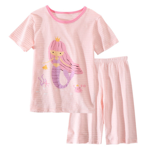 Children's short-sleeved suit cartoon girls air-conditioned clothes home clothes set new baby short-sleeved shorts two-piece set