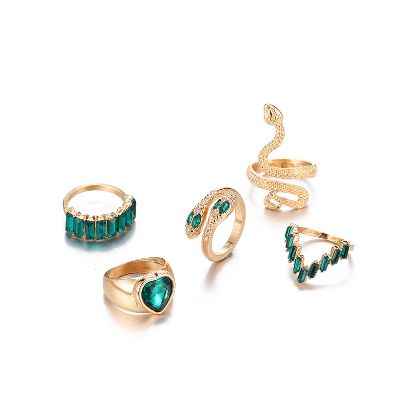 Exaggerated Ethnic Style Cool Style Leaf Round Snake Alloy Plating Inlay Turquoise Women's Rings display picture 36