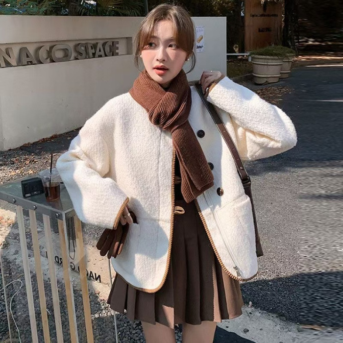 复古仿羊羔毛小香风外套女冬2025新款韩版加厚气质休闲百搭夹克潮|undefined