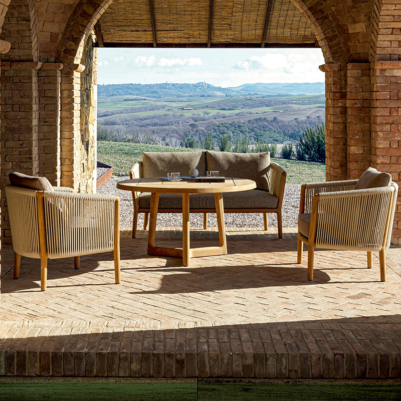 Sofá de madera maciza al aire libre patio jardín hotel villa ocio anticorrosión teca al aire libre muebles impermeables a prueba de sol image 16