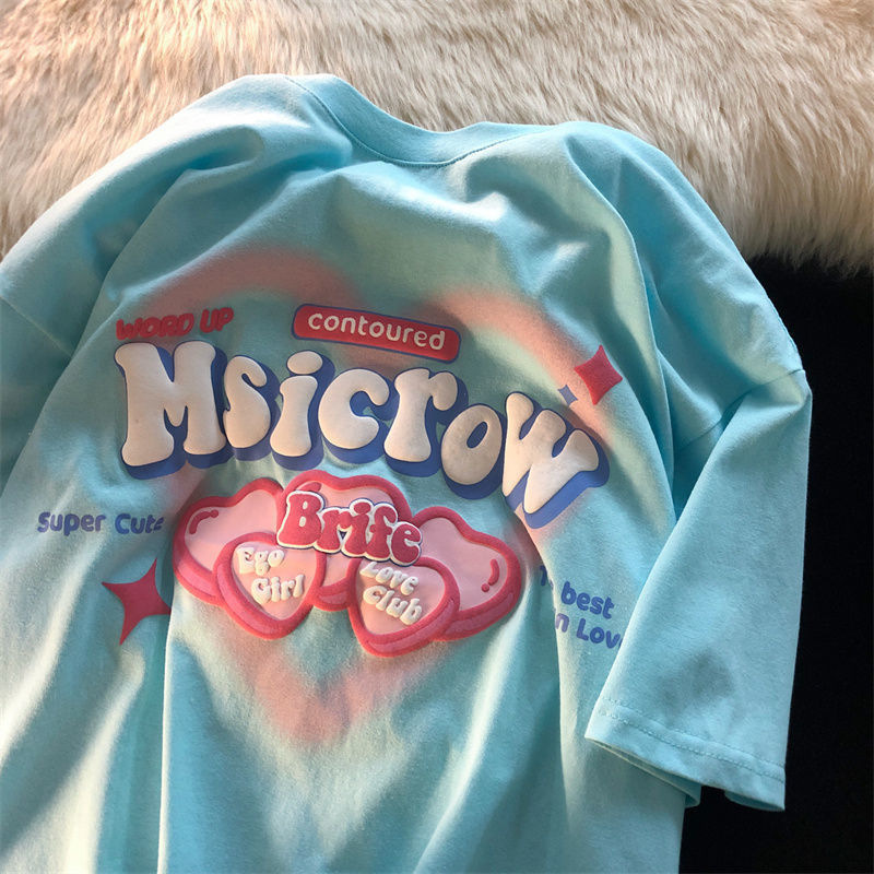 oversize Shoulder T-shirt Women's Short-sleeved tee Summer 2025 New American Style Girlfriend Couple's Short-sleeved Top Trendy Women oversize Shoulder T-shirt Women's Short-sleeved tee Summer 2025 New American Style Girlfriend Couple's Short-sleeved Top Trendy Women