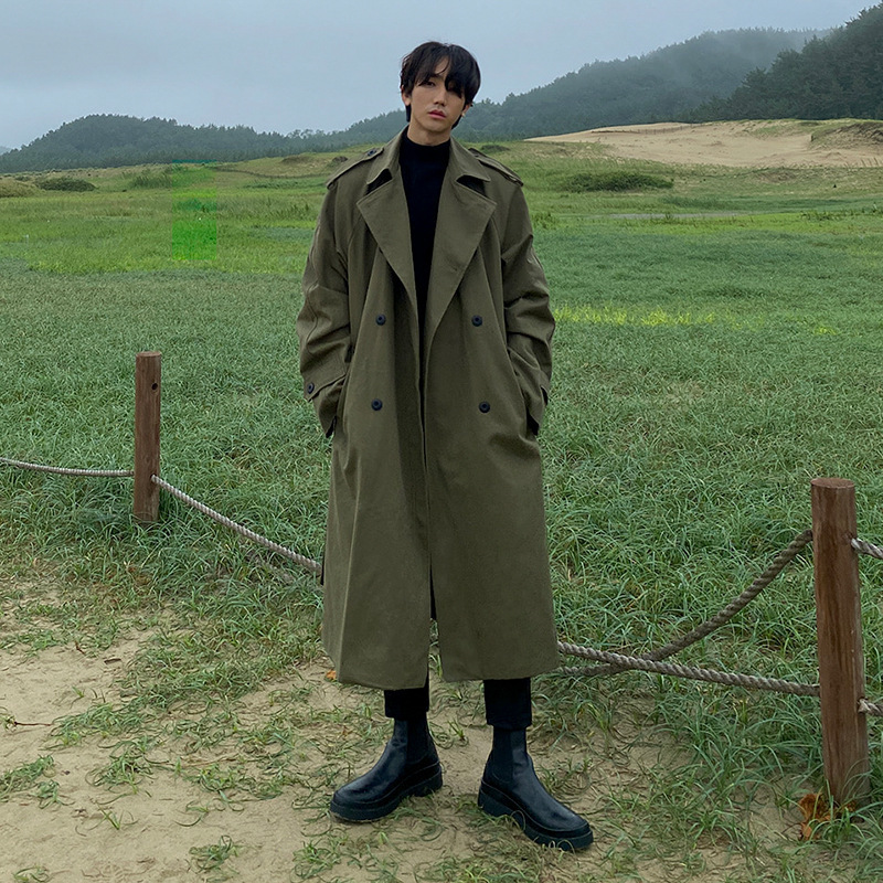 MYQ Autumn Men's Trenchcoat Mid-length Over-the-knee Loose Korean Style Handsome Trendy Coat Cape Long Coat MYQ Autumn Men's Trenchcoat Mid-length Over-the-knee Loose Korean Style Handsome Trendy Coat Cape Long Coat