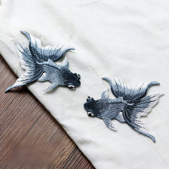 Clothing patches with goldfish embroidery, featuring a symmetrical ethnic design—perfect DIY classical decorative accessories and hand-sewing embellishments!
