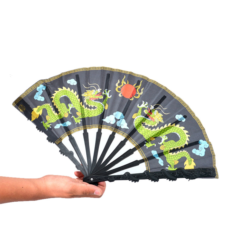 厂家批发 10寸大号龙杆塑料布扇 龙凤扇 舞蹈扇古风扇龙图案扇子