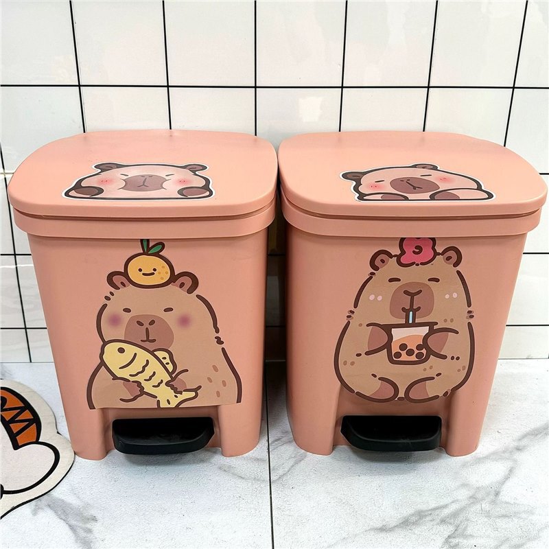 Kapibala Doll Cartoon Trash Can Foot-Operated Home Living Room Children's Bedroom High-Looking Bathroom with Lid