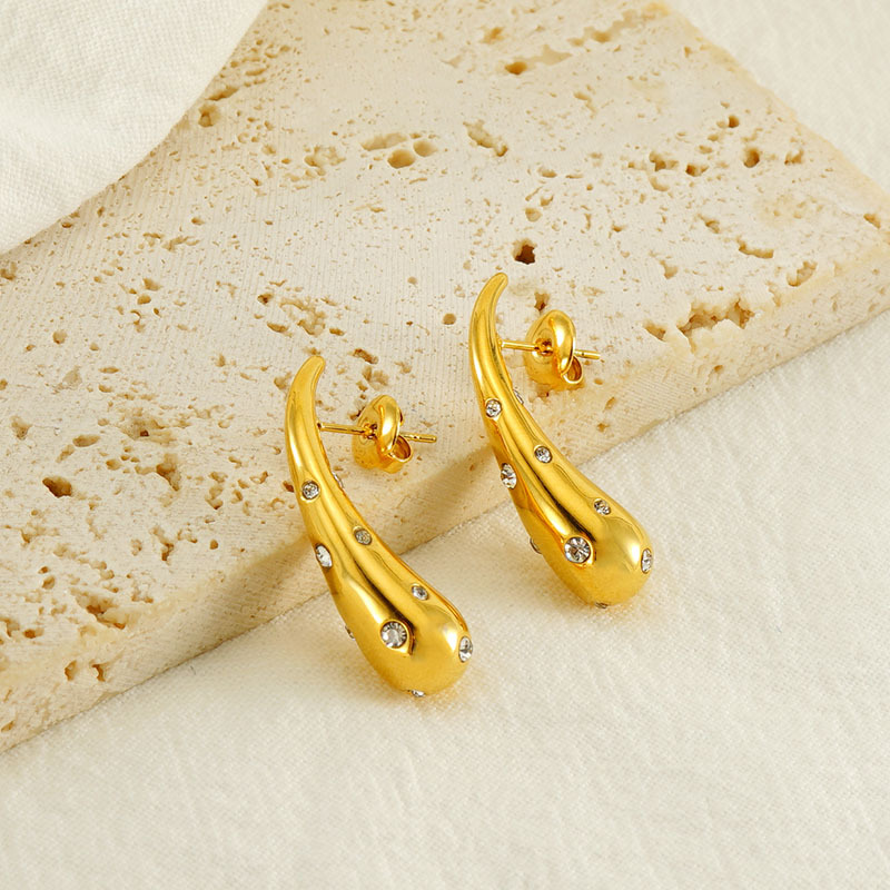Wassertropfenförmiger Edelstahl-Diamant-Ohrstecker für Frauen, personalisierter, modischer, lichtechter Titanstahl-Ohrschmuck_voghion.com