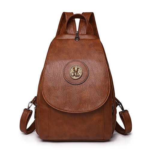 Niche design leather backpack, multi-zipper design, large-capacity, all-matching new style, girls 'daily work and shopping
