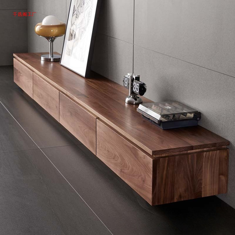 Black Walnut Tv Cabinet Tv Cabinet Cherry Wood Light Luxury Small Apartment Living Room Tv Cabinet Simple Modern Floor-Standing