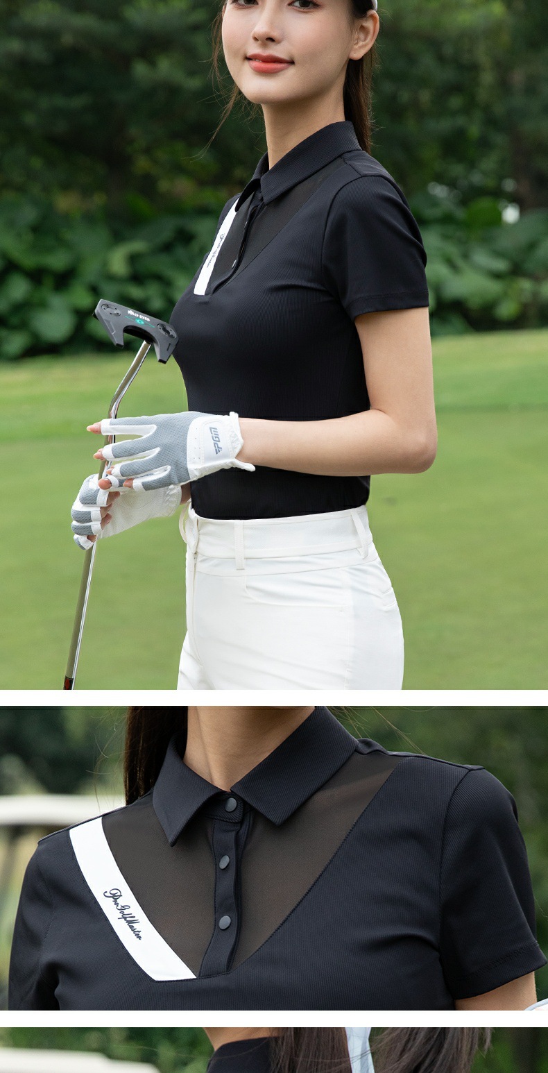 Áo polo golf nữ ngắn tay cổ lưới thoáng khí vải co giãn cao — YF779-White POLO [đường viền cổ lưới thoáng khí/vải co giãn cao/vòng eo thon gọn], YF779-Black POLO [đường viền cổ lưới thoáng khí/vải co giãn cao/giảm eo] chi tiết 8