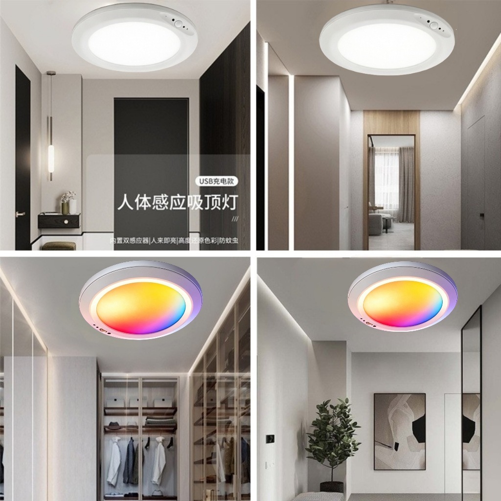 Aufladbare RGB-Fernbedienung Infrarot-Bewegungsmelder Deckenleuchte für Eingangsbereich, Vitrine, Balkon, Flur und Treppenhaus
