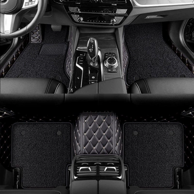 mats for car interior upgrade, waterproof, Ayaqaltılar (Kovriklər) - black-gold-thread-black-silk-loop-double-layer-floor-mat