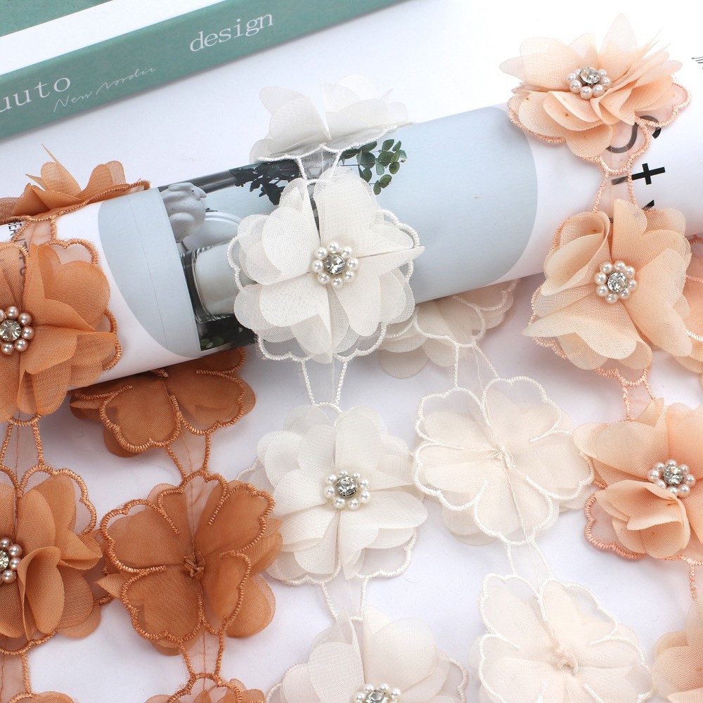 手工花边 立体花朵手摇网纱烫钻刺绣花边 服装婚纱裙装配饰辅料