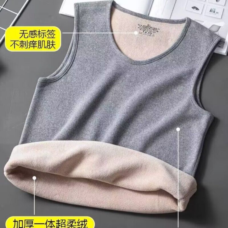 2023 New de velvet vest men's fleece-lined thickened lambswool heating warm middle-aged and elderly winter cold-proof vest