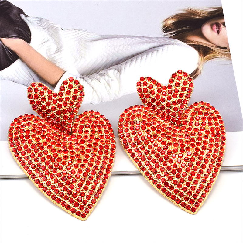 Artificial Diamond Inlay Material 1 Pair Glam Shiny Heart Shape Plating Inlay Alloy Artificial Diamond Drop Earrings