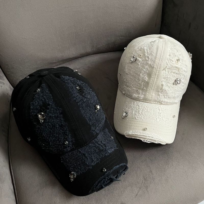 Korean Celebrity Style Rhinestone Personalized Brushed Ripped Baseball Cap Fashion Street Versatile Face-Slimming Casual Duckbill Cap
