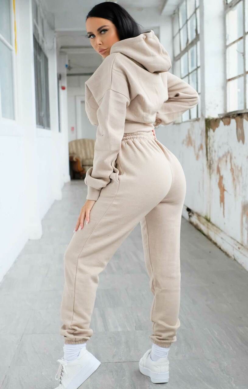 Solid Color Long Sleeve Hooded Sweater Pants Set NSMUZ89929