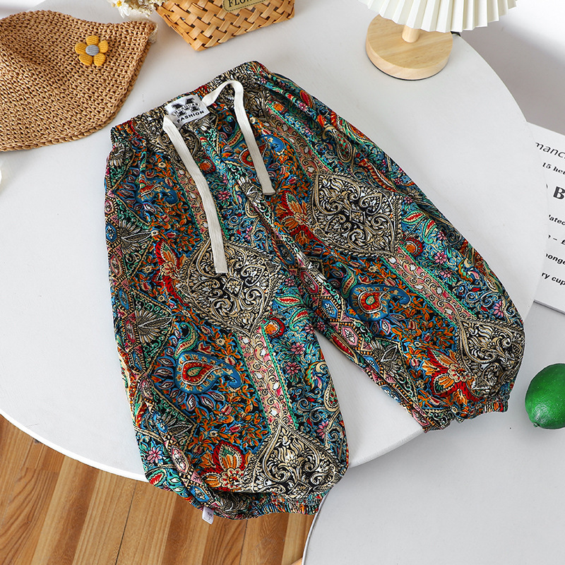 Summer Children's Casual Anti-mosquito Pants Men's and Women's Thin Cool Mid-Big Children's Western Style Trendy Casual Loose Ankle-length Pants