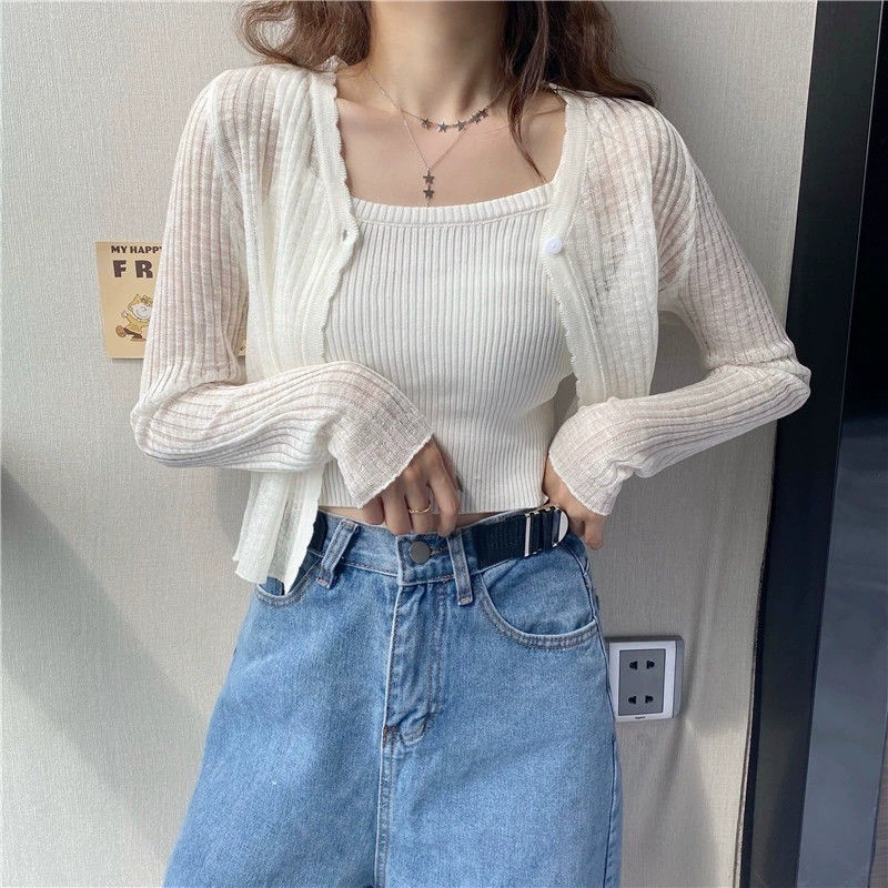 Летний кардиган, солнцезащитная куртка, женская трикотажная верхняя одежда, тонкая, новинка 2025 года, корейский стиль, свободный короткий топ с длинными рукавами