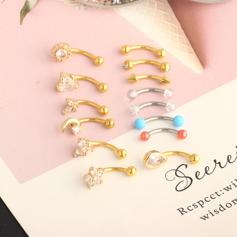 Heart-Shaped CZ Eyebrow Ring Stainless Steel Universal Eyebrow Piercing Jewelry Black 18K Gold Plated detail image 15