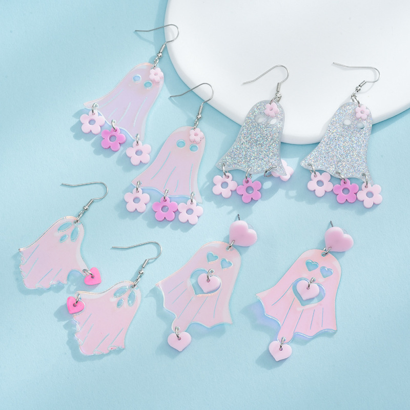 かわいい趣味レーザー幻彩幽霊ghostアクリルイヤリングレトロハロウィーンアクセサリー女|undefined