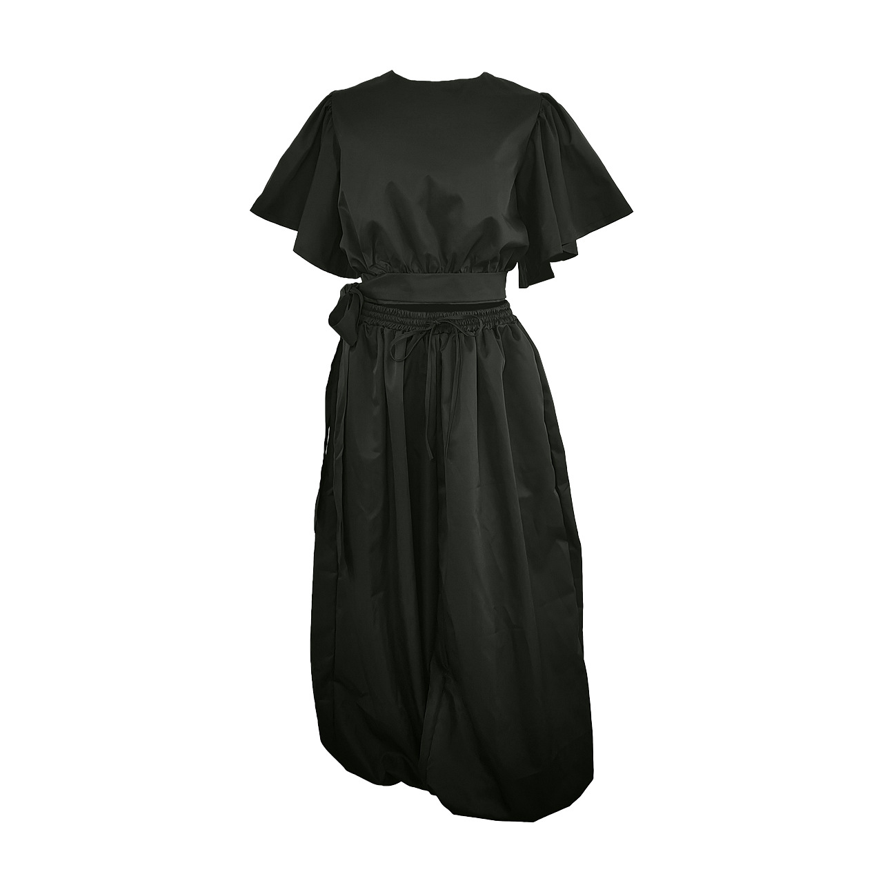 Women Lantern Cropped Top Pocket Trousers Set