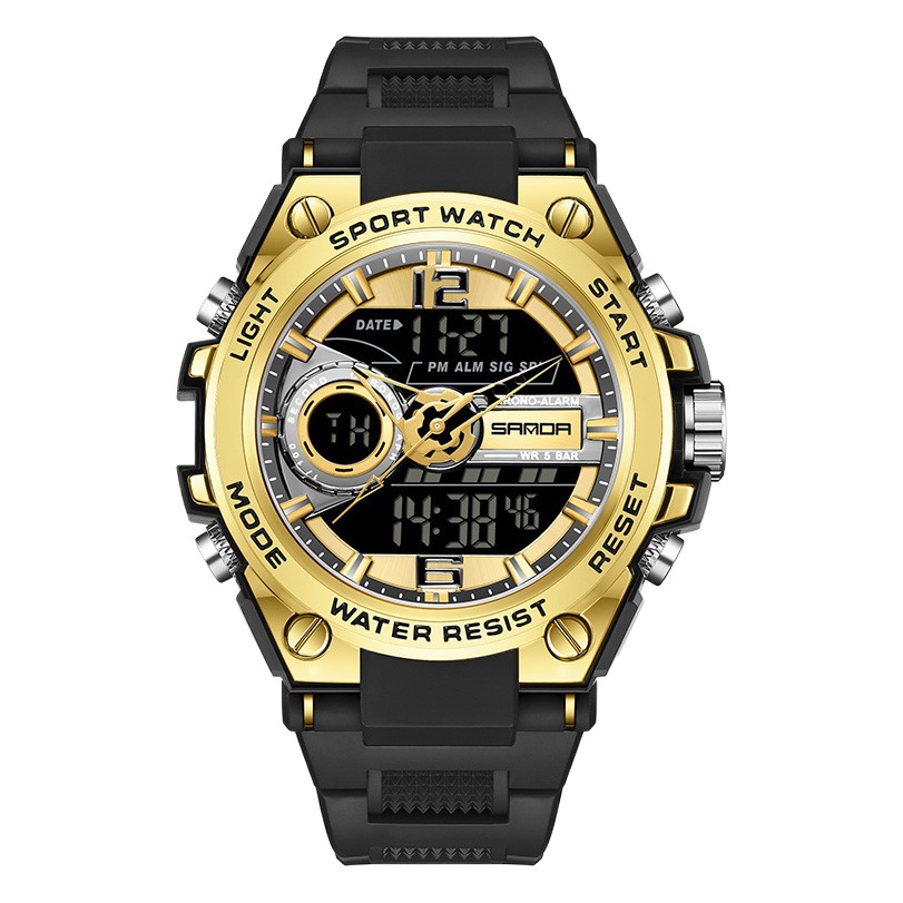 SANDA 6092 reloj deportivo para hombre multifuncional temporización creativa doble pantalla electrónica impermeable reloj luminoso