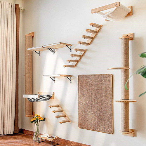 Cross-border best-selling solid wood wall-mounted cat hammock wall DIY cat climbing toy cat jump platform canvas cat bed cat bed