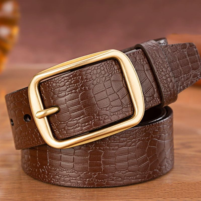 Men's Belt with Pin Buckle, Retro Embossed Crocodile Pattern, Men's Pin Buckle Belt, Simple, Casual, Durable, High-End Trouser Belt