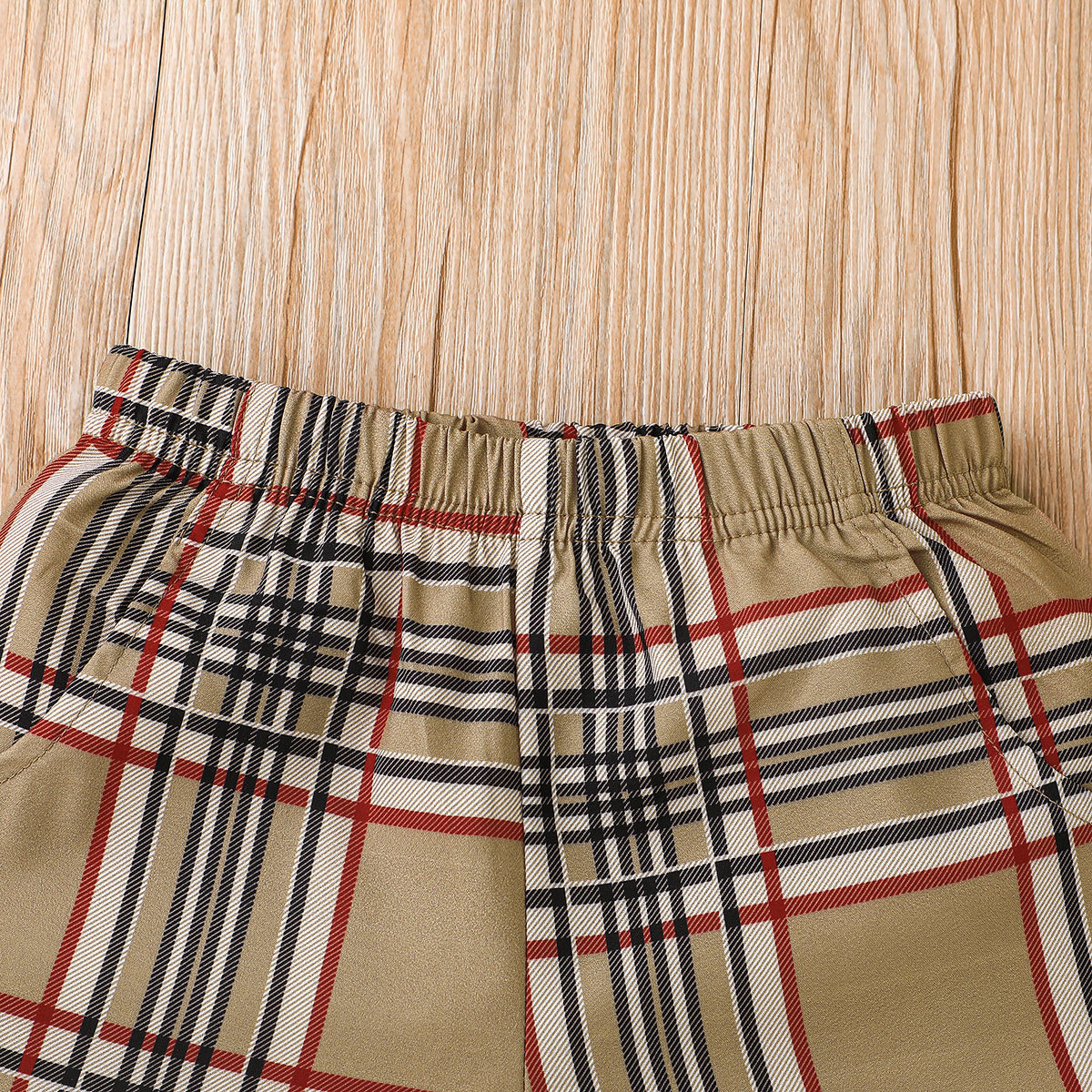 Summer New Boys Solid Short sleeved Top+Checkered Shorts Two piece Fashion Casual Set_voghion.com