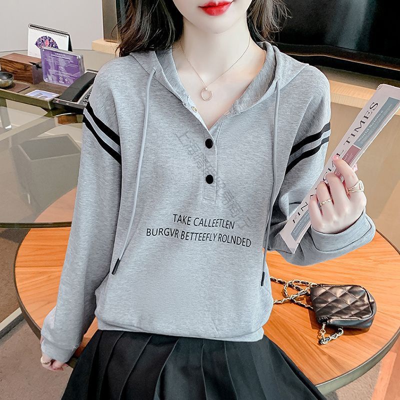 Autumn elegant fashionable white hooded women's sweater 2023 new design sense niche printed bottoming top