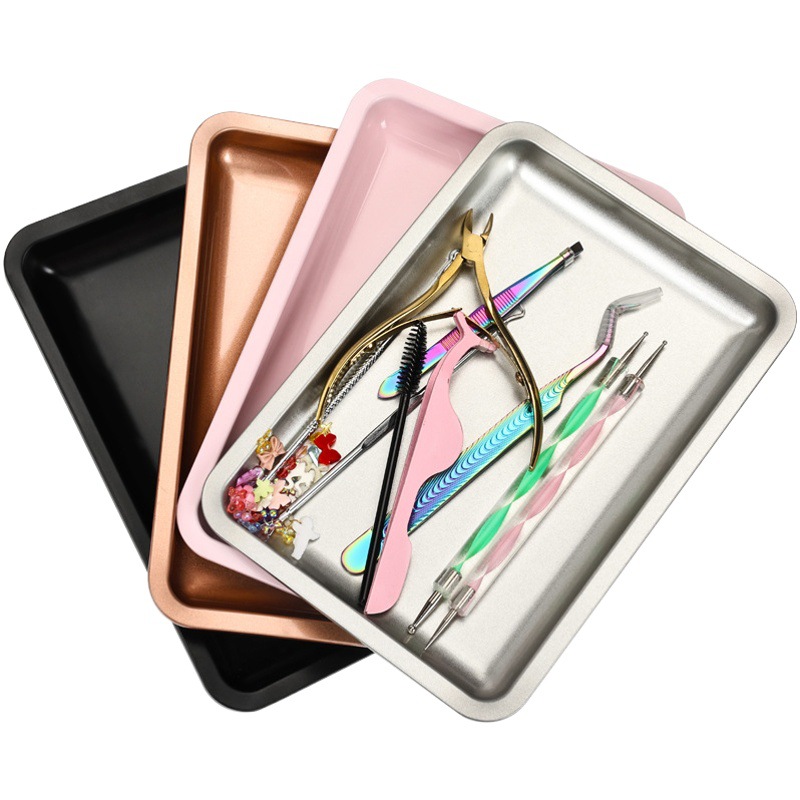 Cross-border square stainless steel jewelry tray nail tools heart-shaped storage tray cosmetics tray metal plate collection