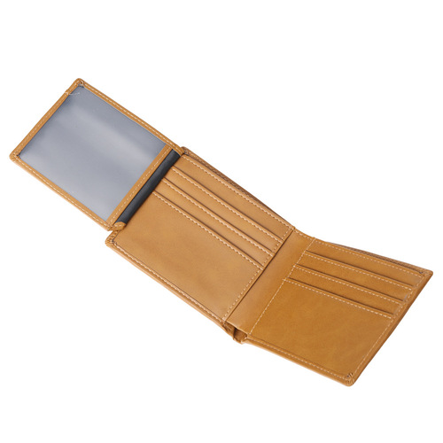 Left and right flip-up PU yellow brown fashionable casual men's wallet with multiple card slots short wallet laser engraving and lettering