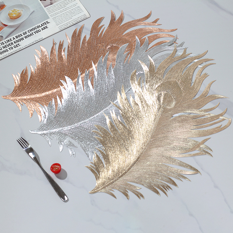 New Nordic Light Luxury Peacock Feather Placemat PVC Waterproof and Oil-proof Heat Insulation Table Mat Hotel Restaurant Coffee Table Mat