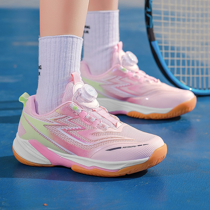 Outdoor rotary buckle children's girls' badminton shoes, girls' mesh breathable non-slip competition training shoes, tennis shoes
