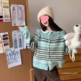 毛衣开衫外套女2026新款秋季外搭高级感针织衫韩系条纹上衣