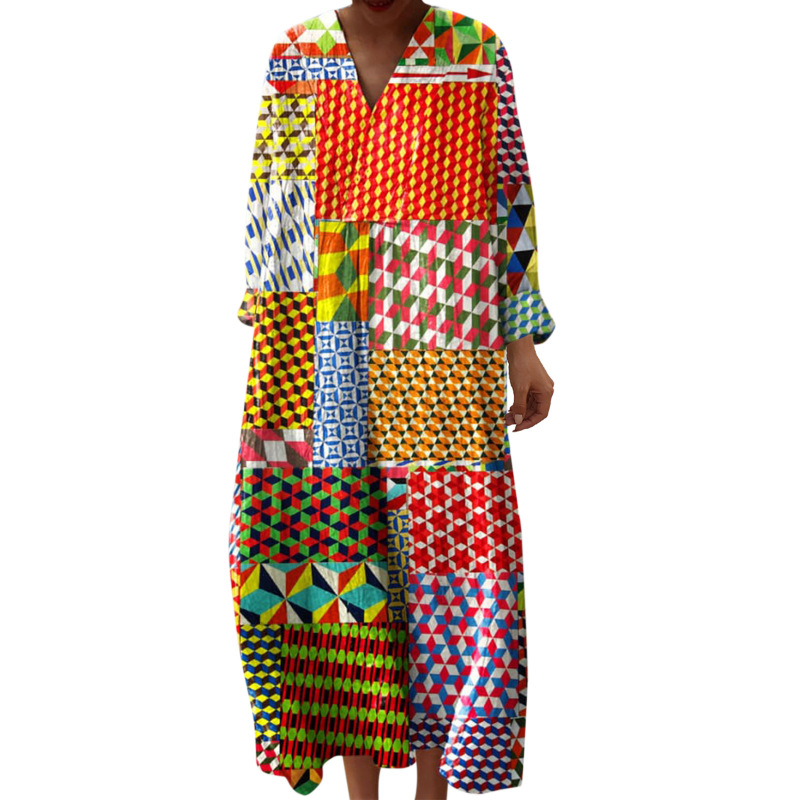 2025 Cross-Border Independent Site Amazon Long-Sleeve Shirt Dress for Women Casual Floral 3D Printed Long-Sleeve Dress