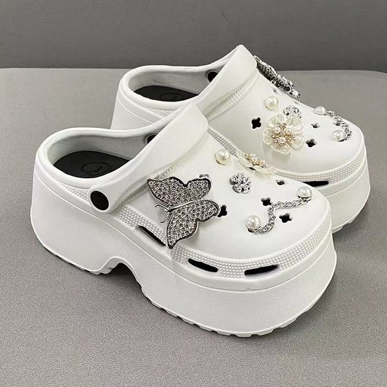 EVA high-heeled hole shoes summer 2024 new thick-soled non-slip deodorant feeling slippers women wear wholesale
